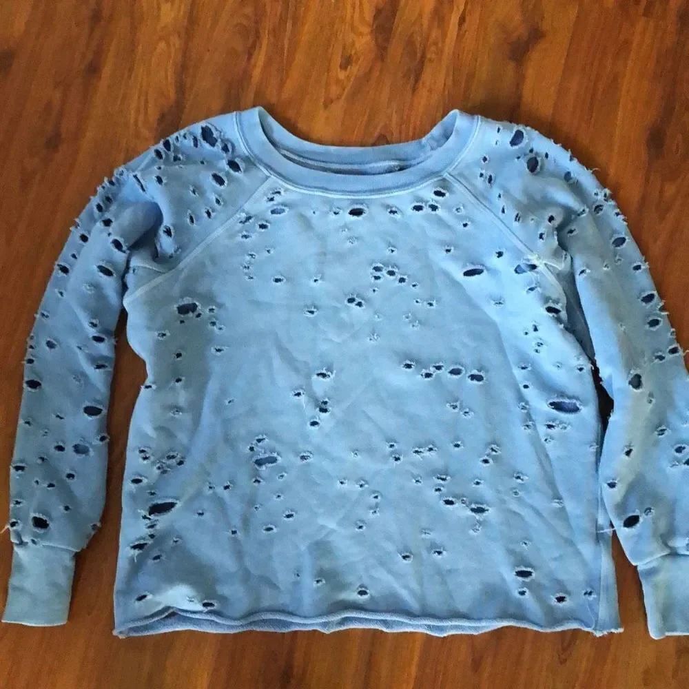 NSF SoulCycle periwinkle blue cropped sweatshirt with distressed hole size S